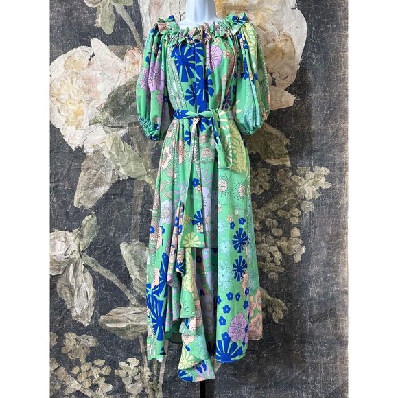 New ANTHROPOLOGIE Oopscool Off-the-Shoulder Printed Dress Sz Small - Picture 8 of 11